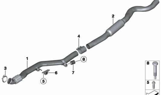 Tubo de Escape OEM 18307633097 para BMW F20, F21, F22, F23, F30, F31, F32, F33, F36. BMW original.