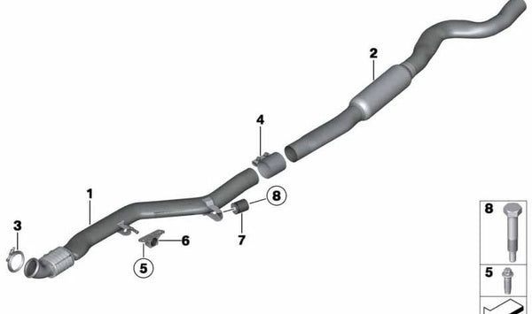 Tubo delantero de escape OEM 18307633097 para BMW F20, F21, F22, F23, F30, F31, F32, F33, F36. Original BMW.