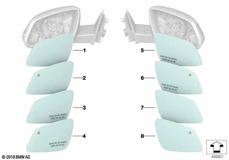Cristal de espejo calefactado plano izquierdo para BMW F22, F23, F87, F30, F31, F34, F32, F33, F36, I01, E84, F39, G29 (OEM 51167285003). Original BMW