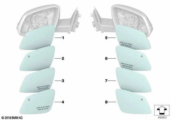 Cristal de espejo calefactado convexo izquierdo para BMW X2 F39, Z4 G29 (OEM 51167461789). Original BMW