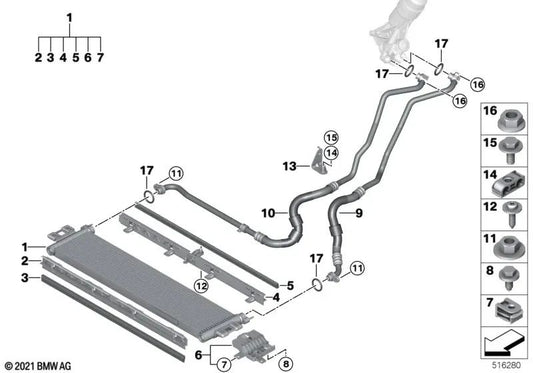 Soporte de la línea del enfriador de aceite del motor para BMW G87, G80, G80N, G81, G81N, G82, G82N, G83, G83N (OEM 17228053474). Original BMW