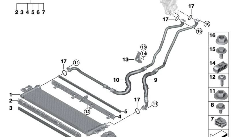 Cubierta trasera para radiador de aceite del motor OEM 17218095296 para BMW G80, G82, G83. Original BMW.