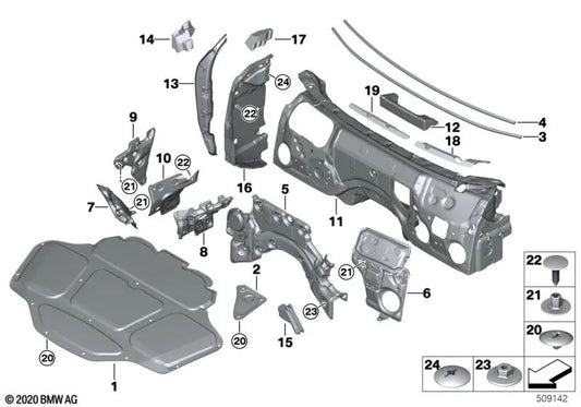 Aislamiento acústico del cortafuegos del compartimento del motor para BMW G32, G32N (OEM 51487393240). Original BMW