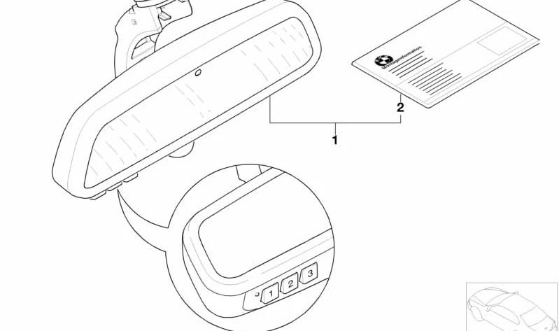 Espejo Interior EC / LED / GTO / Brújula para BMW E82, E46, E90, E91, E92, E39, E60, E61, E63, E38, E65, E66, E84, E83, E53, E70, E71, E72 (OEM 51169192335). Original BMW