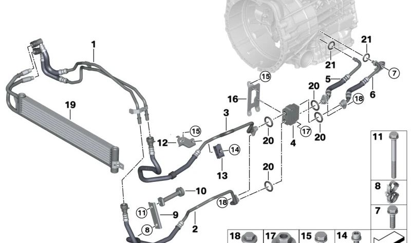 Getriebeölkühleranschluss für BMW F87, F87N (OEM 17227853588). Original BMW