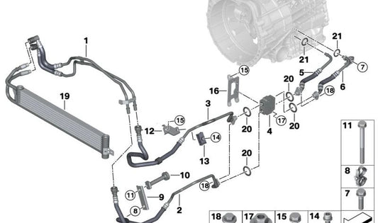 Conexión del Enfriador de Aceite de Transmisión para BMW F87, F87N (OEM 17227853588). Original BMW