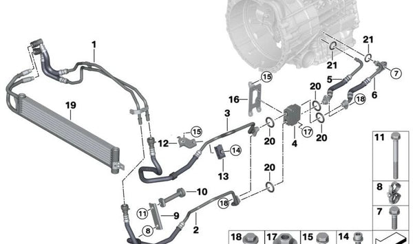 Soporte de manguera OEM 17227853590 para BMW F87 M2. Original BMW.