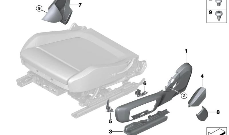 Cubierta del asiento exterior eléctrica derecha para BMW Serie 3 G20, G21 Serie 4 G26 X3 G01, G01N, G08 X4 G02, G02N (OEM 52107469666). Original BMW.