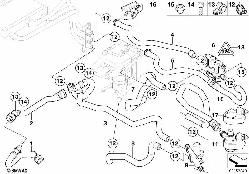 Manguera de Retorno del Motor del Radiador para BMW Serie 5 E60, E60N, E61, E61N (OEM 64216916091). Original BMW