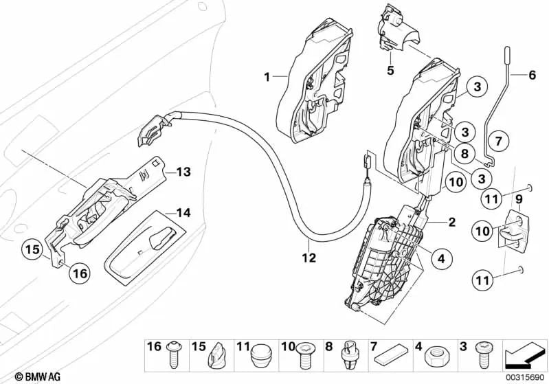 Varilla de activación puerta delantera izquierda para BMW E71, E72 (OEM 51217180015). Original BMW.