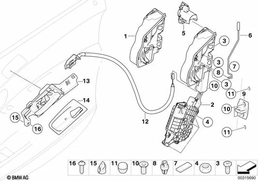 Cerradura de sistema izquierda para BMW E70, E71 (OEM 51215A36E83). Original BMW.