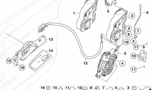 Chiusura della porta OEM 51215A36E76 per BMW (modelli compatibili: E81, E82, E87, E88, F20, F21, F22, F23, E46, E90, E91, E92, E93, E60, E61, F07, F10, F11, E63, E64, F06, F12, F13, E65, E66, F01, F02, F04, E84, E83, F25, F26, E70, F15, E71, E72, F16, E