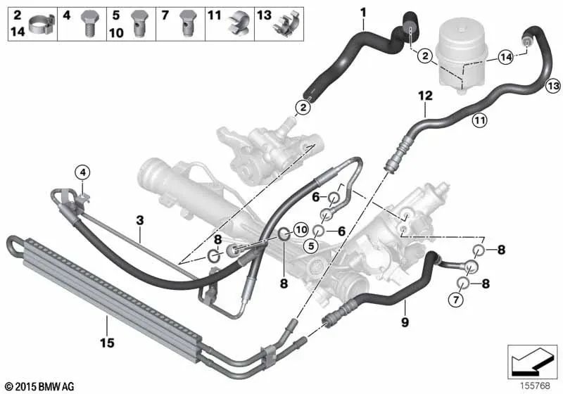 Active Power Steering Return Pipe for BMW E82, E88, E90, E91, E92, E93 (OEM 32416780586). Original BMW