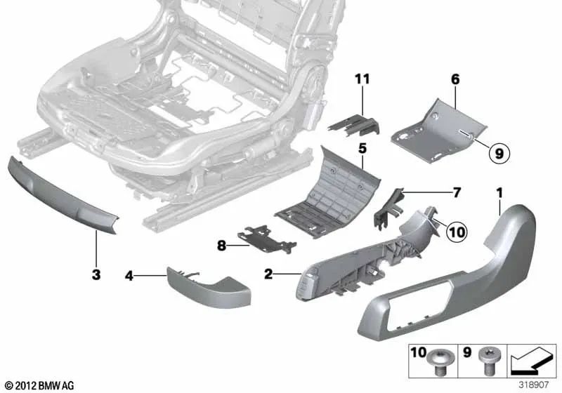 Funda Carril interior izquierda para BMW F06, F12, F13 (OEM 52107263077). Original BMW