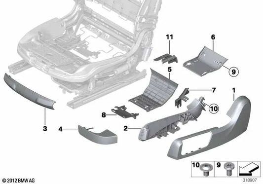 Left inner rail cover for BMW F06, F12, F13 (OEM 52107263077). Genuine BMW