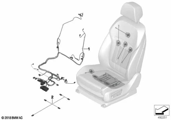 Cableado asiento derecho para BMW X5 F95N, G05N X6 F96N, G06N X7 G07N XM G09 (OEM 61125A75B19). Original BMW