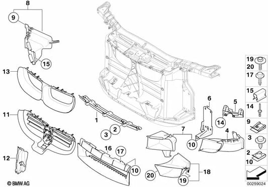 Cubierta Control de Aletas de Refrigeración Central para BMW Serie 1 E81, E82, E87N, E88 (OEM 51647199583). Original BMW