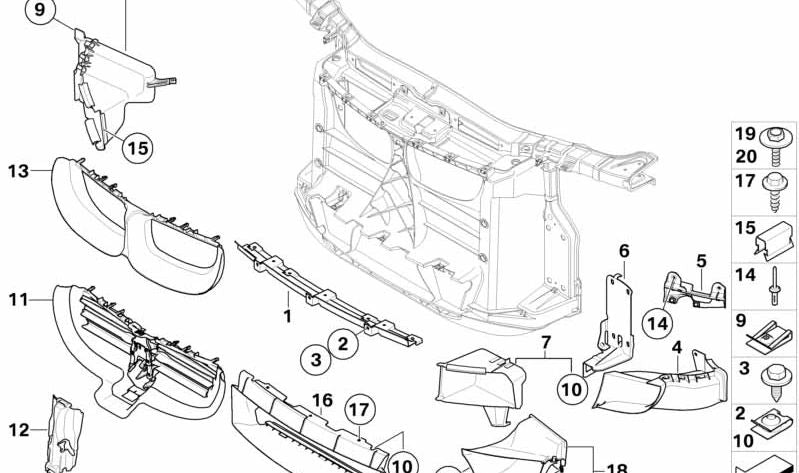 Placa de soporte para módulo de refrigeración para BMW Serie 1 E82, E88, Serie 3 E90, E91, E92, E93 (OEM 51647154546). Original BMW