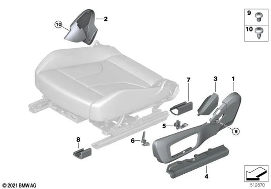 Cubierta de asiento interior izquierda para BMW G42, G87, G22, G23 (OEM 52109853861). Original BMW.