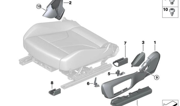 Cubierta del asiento exterior eléctrica izquierda para BMW Serie 2 G42, G87, Serie 4 G22, G23, G82, G83 (OEM 52109870707). Original BMW