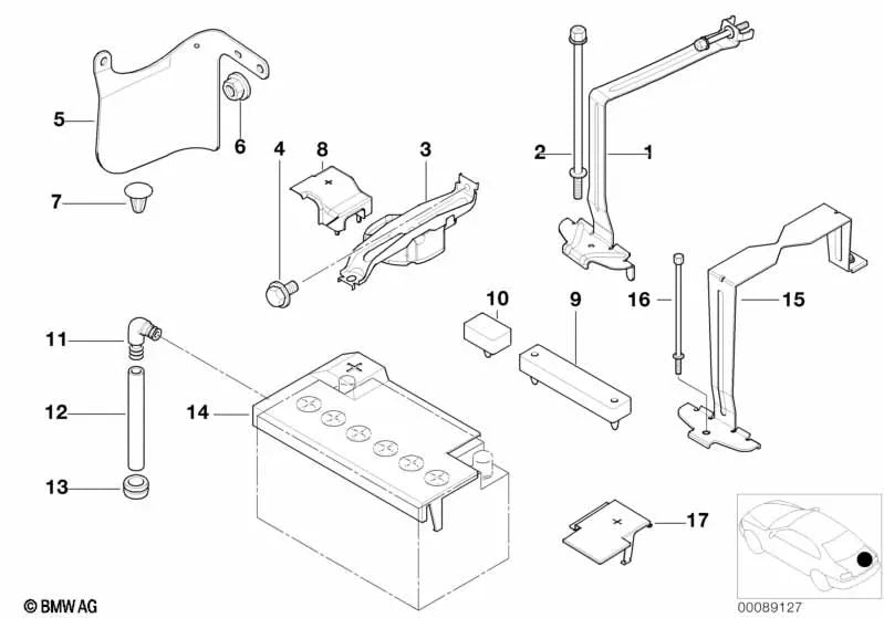 Soporte para batería para BMW E46 (OEM 61218370982). Original BMW.