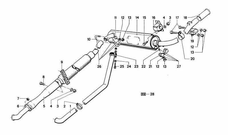 Soporte de goma escape OEM 18211103757 para BMW E30, E36, E46, E9, E12, E21, E24, E28, E34, E39, Z1, Z3. Original BMW.