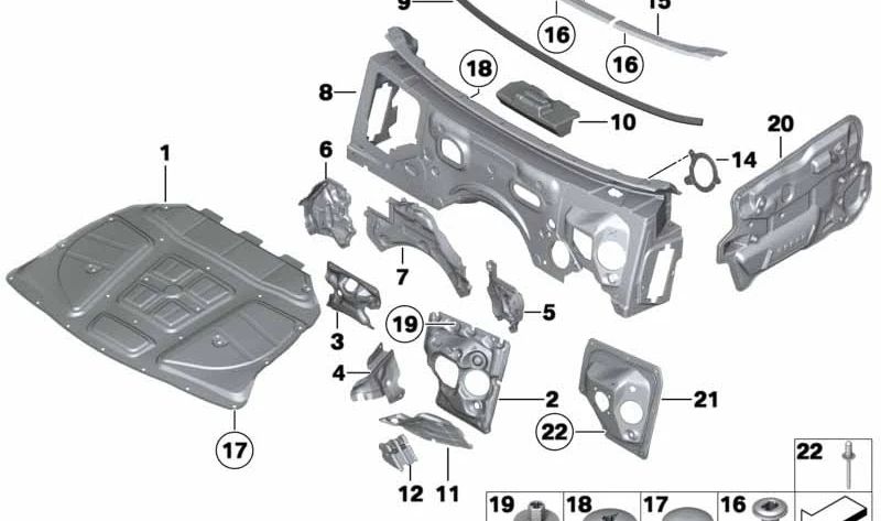 Aislante acústico original OEM 51486989301 para BMW Serie 5 F10, F11.