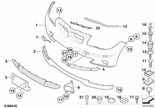 Revestimiento de parachoques delantero inferior sin pintar para BMW Serie 1 E87 (OEM 51117136633). Original BMW.