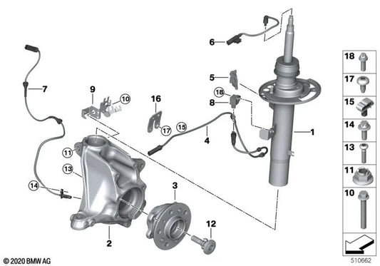 Schwenklager Sturzkorrektur derecha para BMW X3 F97, F97N y X4 F98, F98N (OEM 31218090560). Original BMW