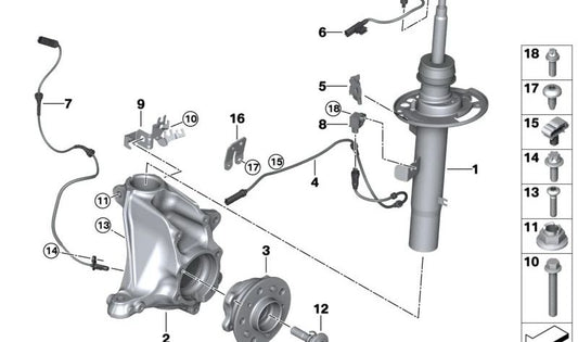 Eje de pivote corrección de caída derecha para BMW F97, F98 (OEM 31218090562). Original BMW.