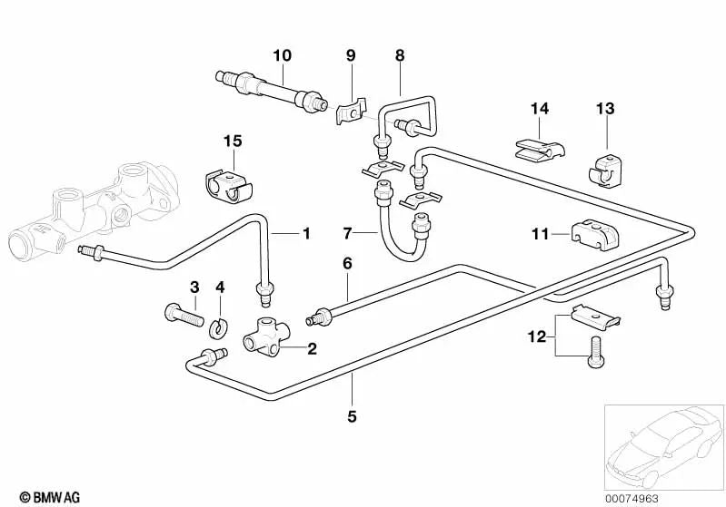 Abrazadera para BMW E34 Serie 5, E32 Serie 7 (OEM 34321156195). Original BMW