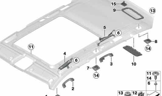 Front right grab handle bracket for BMW 3 Series F30, F31, F80 (OEM 51167321736). Original BMW