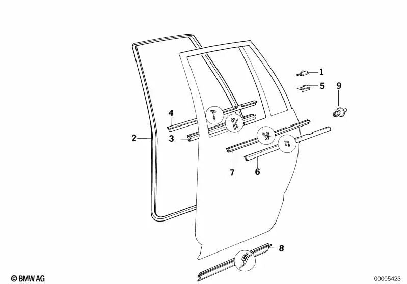 Sellado de canal de ventana interior derecho para BMW Serie 5 E34 (OEM 51228102826). Original BMW