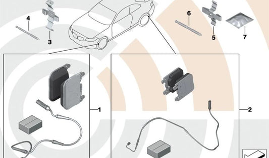 Brake Pad Set with Sensor OEM 34112468432 for BMW F30, F31, F34, F32, F33, F36. Original BMW.