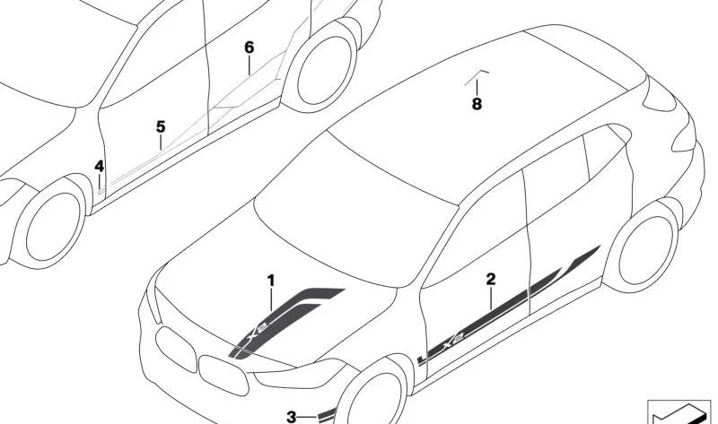 Tira decorativa lateral derecha OEM 51145A05F06 para BMW F39 (X2). Original BMW.