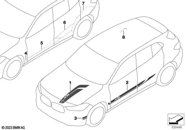 Adhesivo decorativo puerta delantera izquierda para BMW F39 (OEM 51135A68833). Original BMW