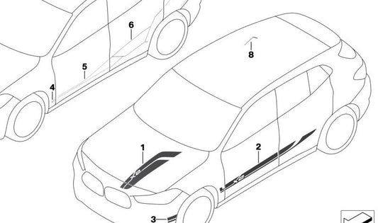 Moldura adhesiva puerta trasera izquierda OEM 51135A68835 para BMW F39. Original BMW.