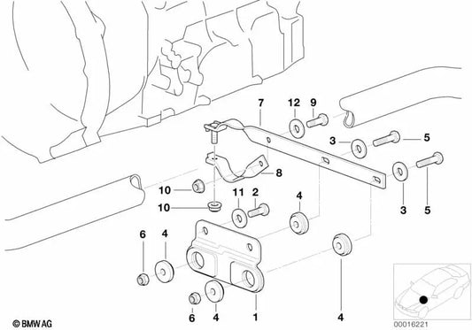 Travesaño del sistema de escape para BMW E46 (OEM 18301732929). Original BMW.