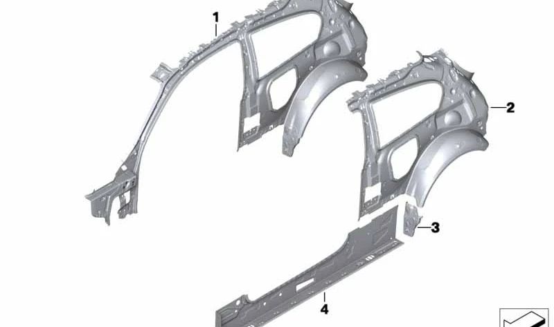 Guardabarros exterior trasero derecho para BMW F21, F21N (OEM 41007479535). Original BMW