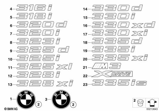 Emblema pegado trasero para BMW E92, E92N, E93, E93N (OEM 51147166209). Original BMW