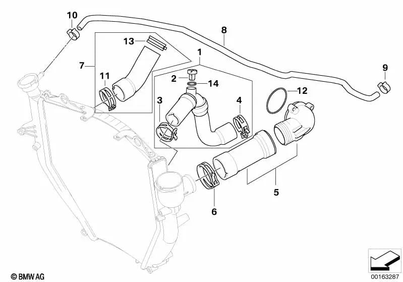 Water Hose for BMW Motorrad models K40, K43, K44 (OEM 17127676866). Original BMW Motorrad