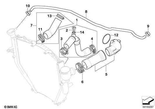 Water Hose for BMW Motorrad models K40, K43, K44 (OEM 17127676866). Original BMW Motorrad