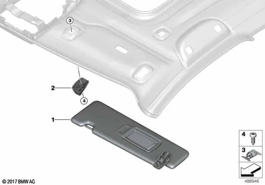 Rechte Sonnenblende für BMW X2 F39 (OEM 51165A3D1E8). Original BMW