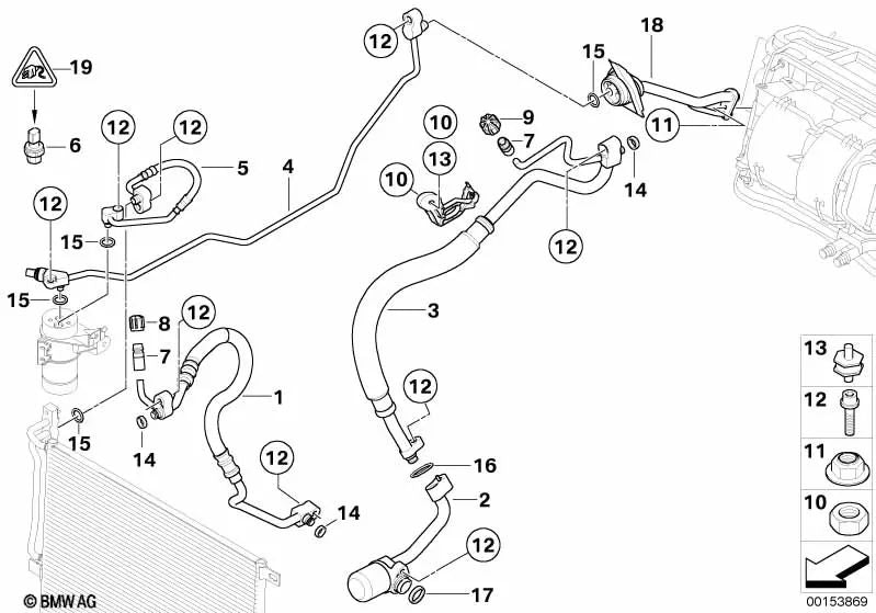 Tubería de Aspiración Adaptadora de Evaporador para BMW E83N (OEM 64533455905). Original BMW