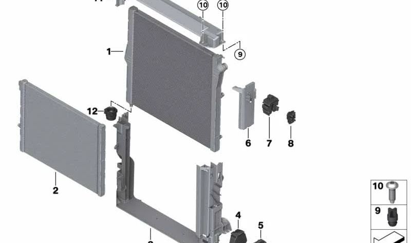 Radiador de refrigerante OEM 17117589467 para BMW E70, F15, E71, F16. Original BMW.