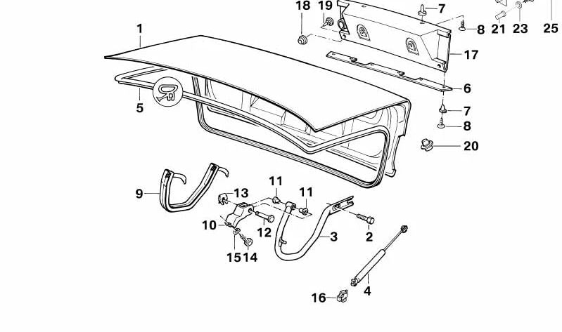 Soporte bisagra portón trasero OEM 41621944789 para BMW E34. Original BMW.