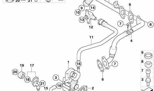 Conector de válvula de escape OEM 11717557362 para BMW E90, E91, E92, E93, E60, E61, F10, F11, E63, E64. Original BMW.