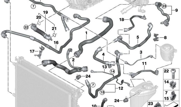 Manguera de retorno OEM 17129430887 para BMW G11, G12. Original BMW