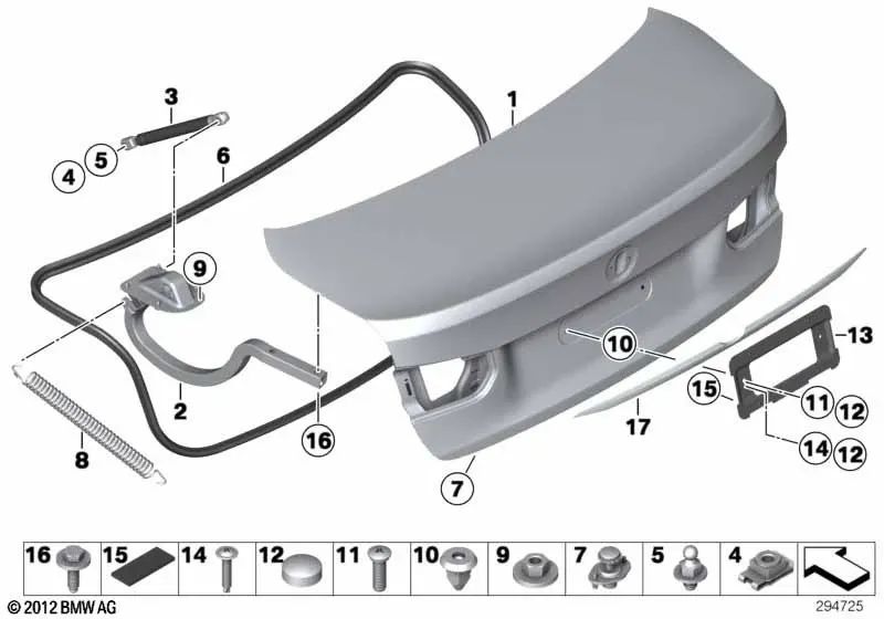 Junta del maletero para BMW Serie 3 F30, F35, F80 (OEM 51767292307). Original BMW.