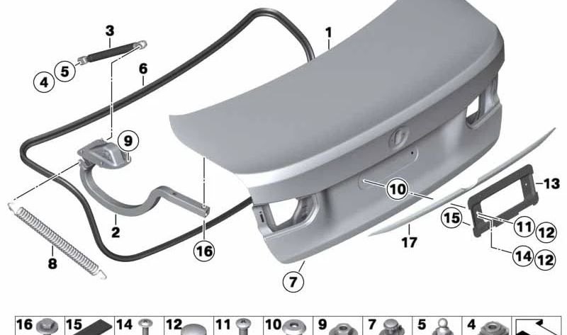 Resorte de la Puerta Trasera para BMW F30, F35, F80 (OEM 51247255693). Original BMW